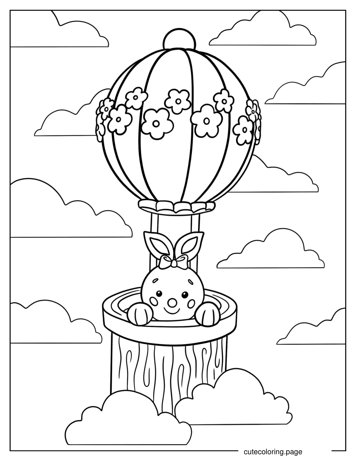 Kawaii Bunny In Hot Air Balloon coloring page