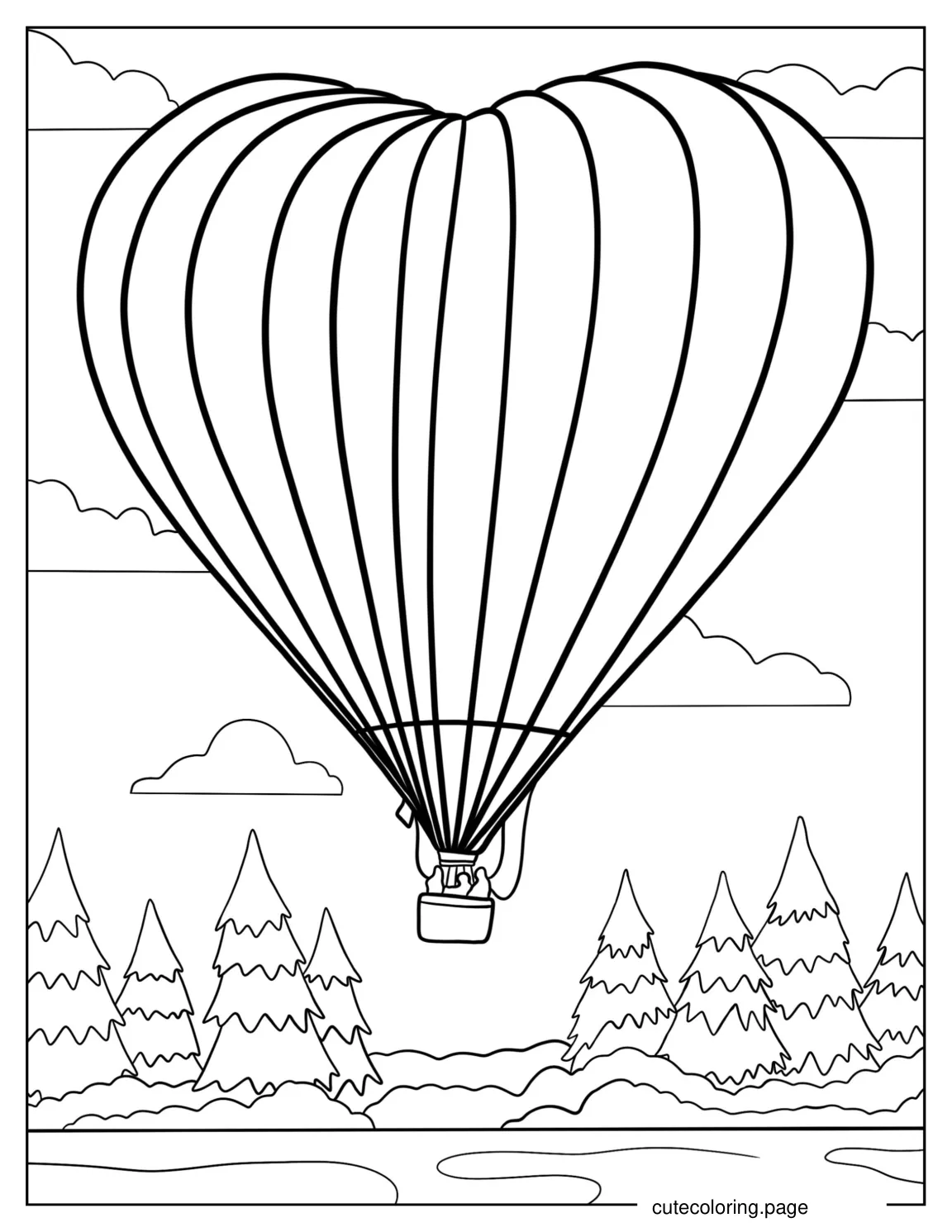 Love Heart Hot Air Balloon To Color coloring page