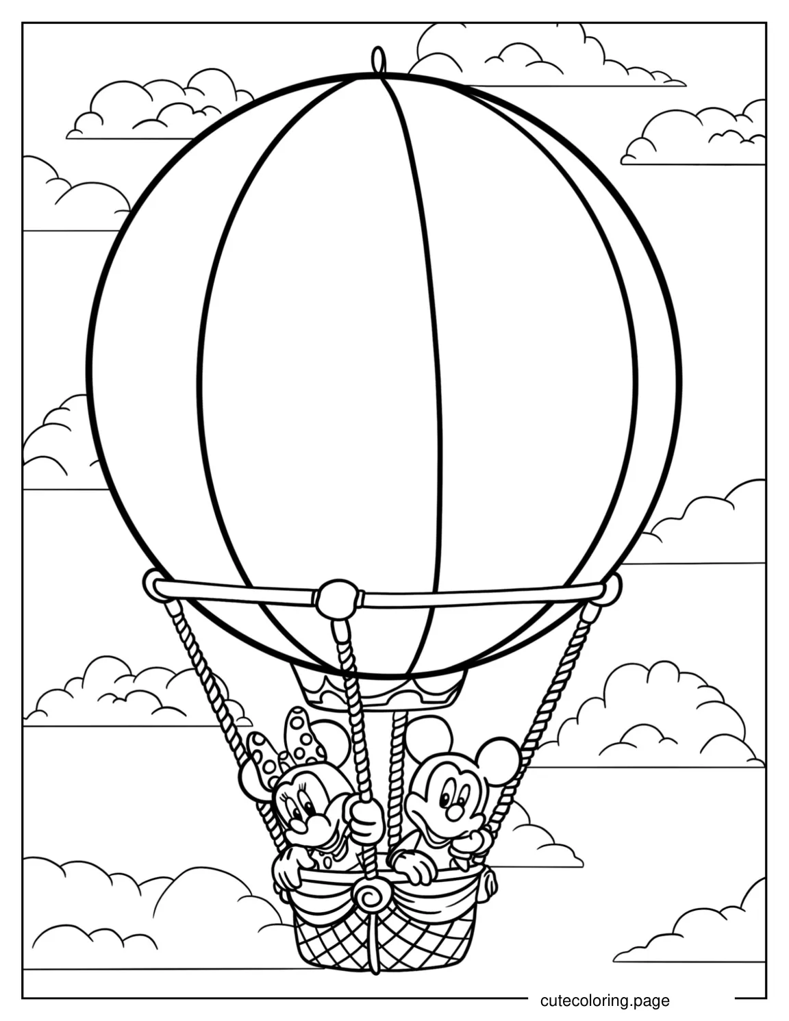 Minnie And Mickey Hot Air Balloon To Color coloring page