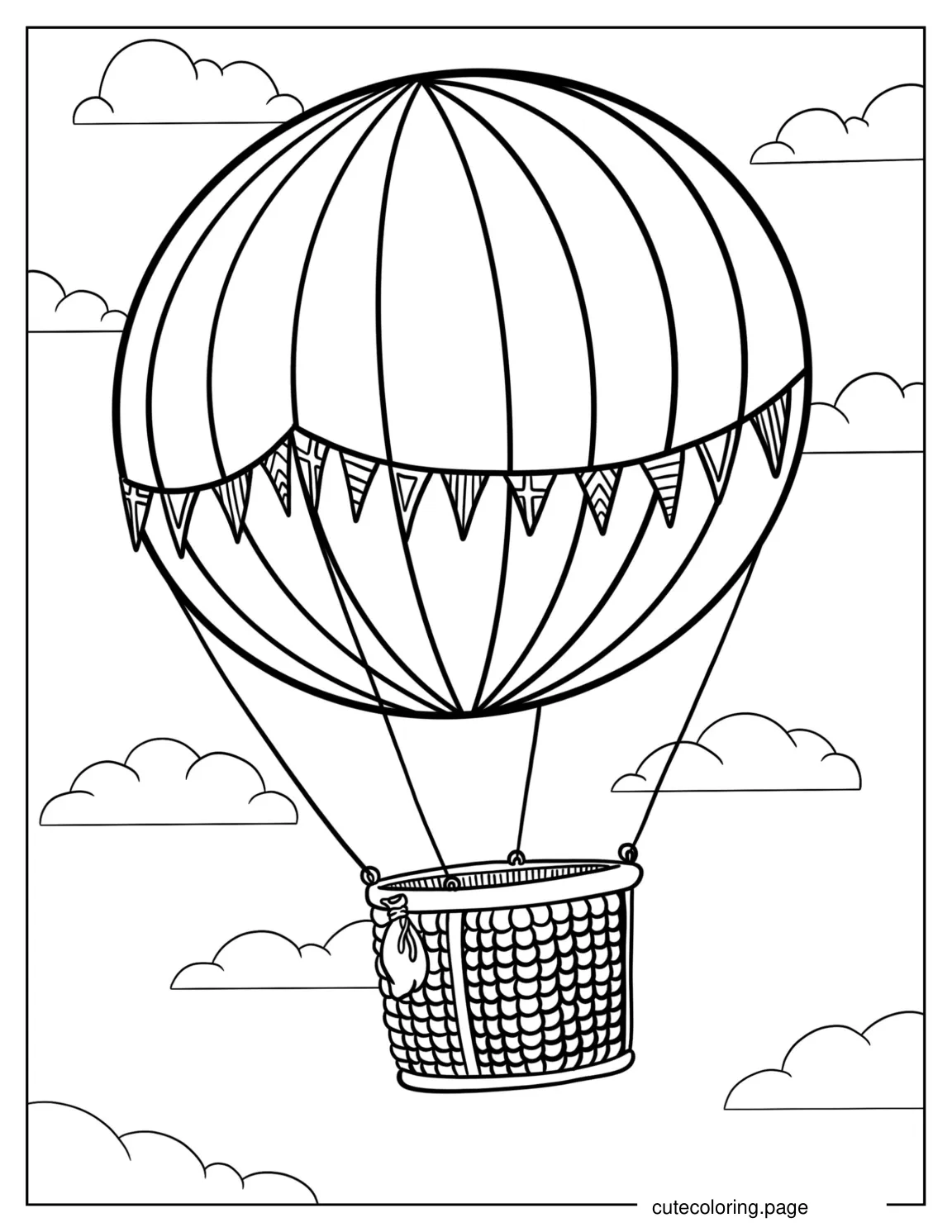 Sphere Shaped Hot Air Balloon With Basket coloring page