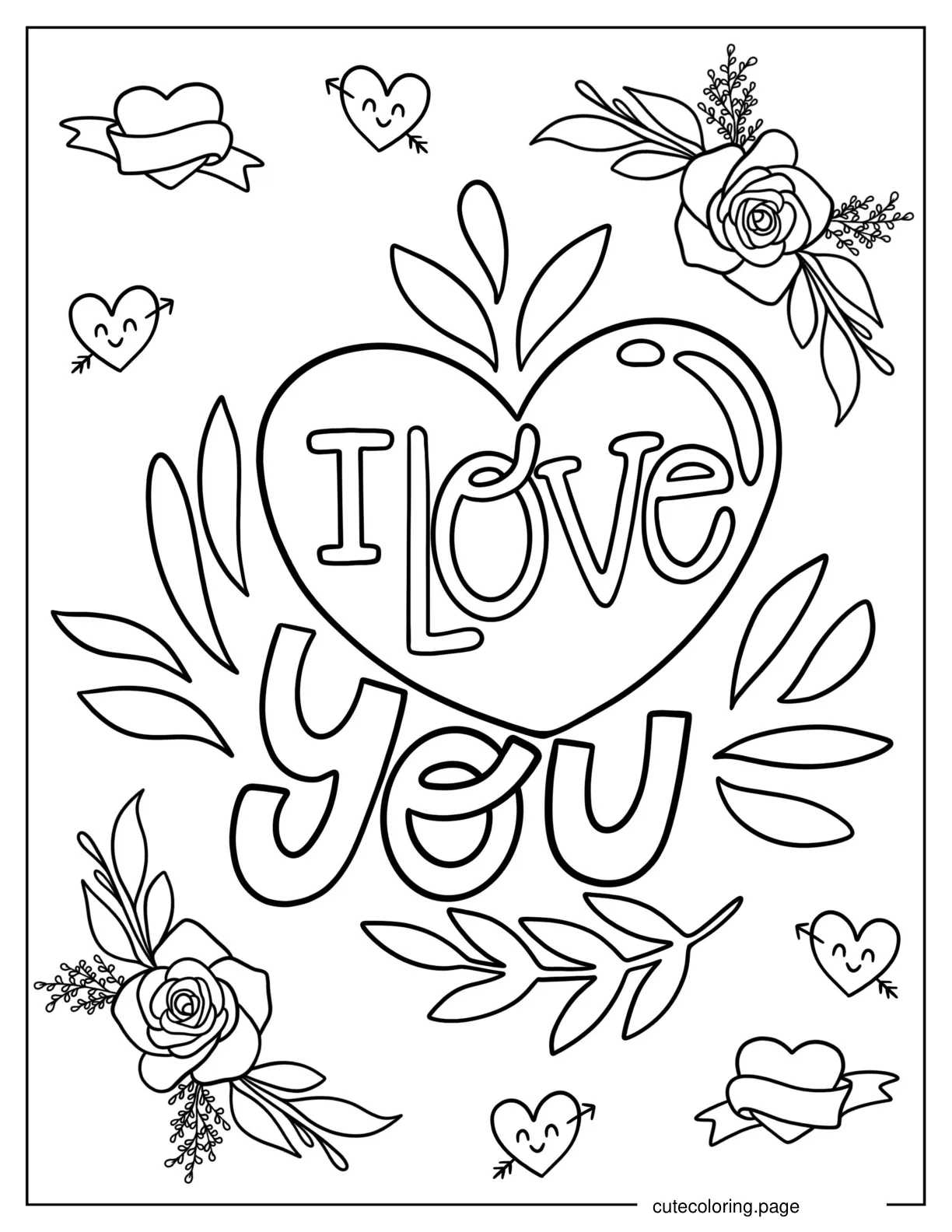 Coloring Sheet Of I Love You With Roses coloring page