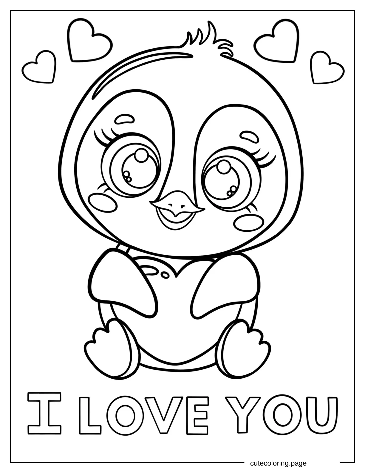 Cute I Love You Penguin To Color coloring page