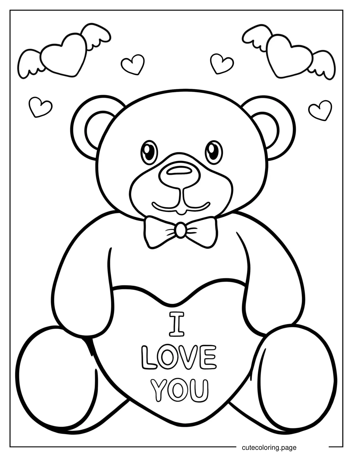 Cute Teddy Holding Heart With I Love You coloring page