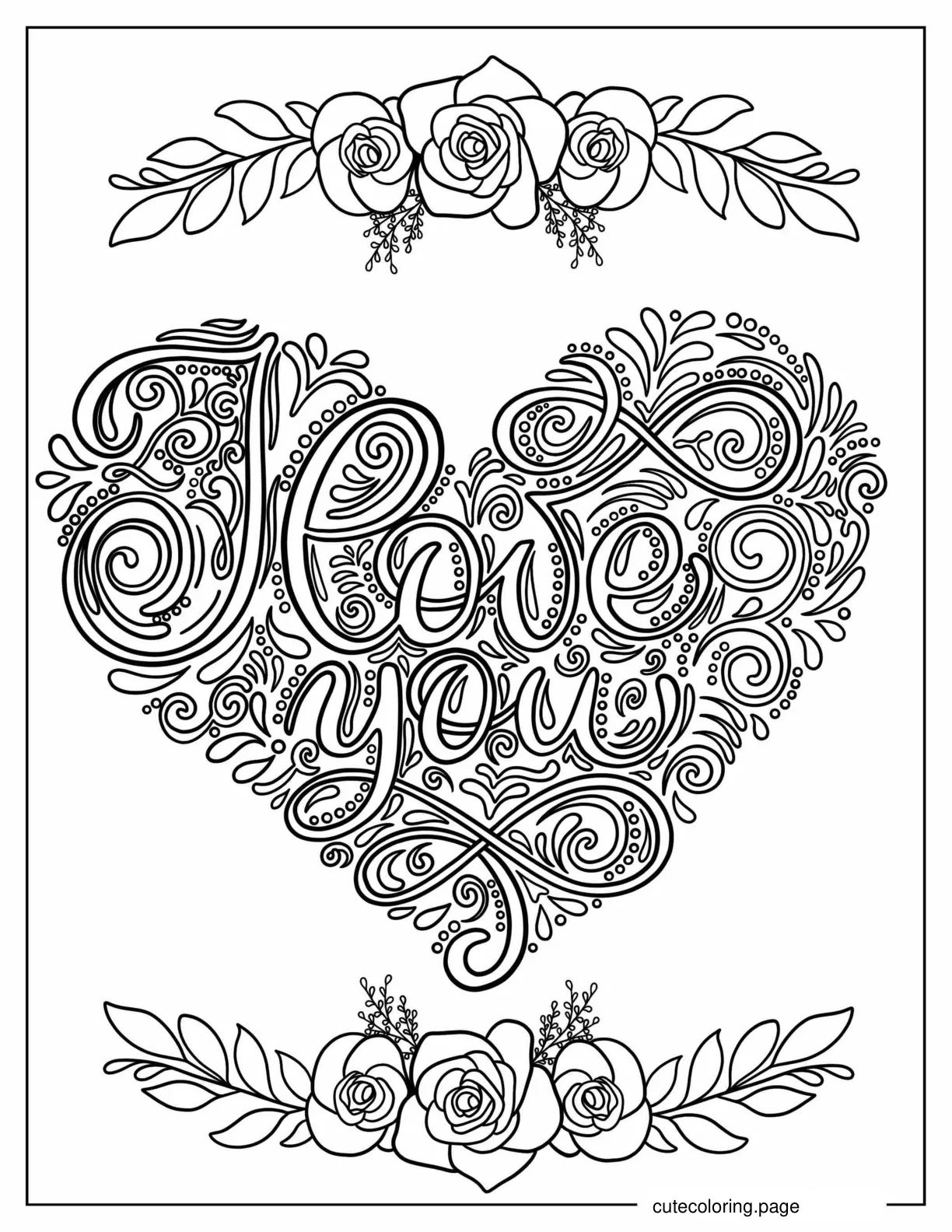 I Love You Heart With Detailed Design coloring page