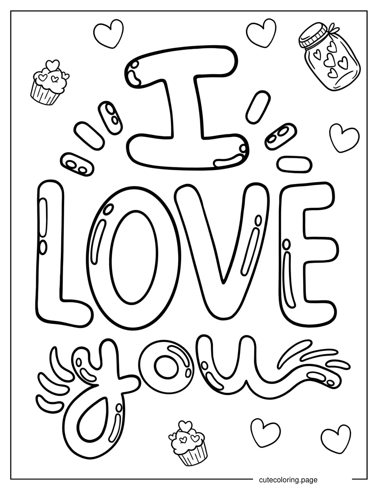 Large I Love You Text To Color coloring page