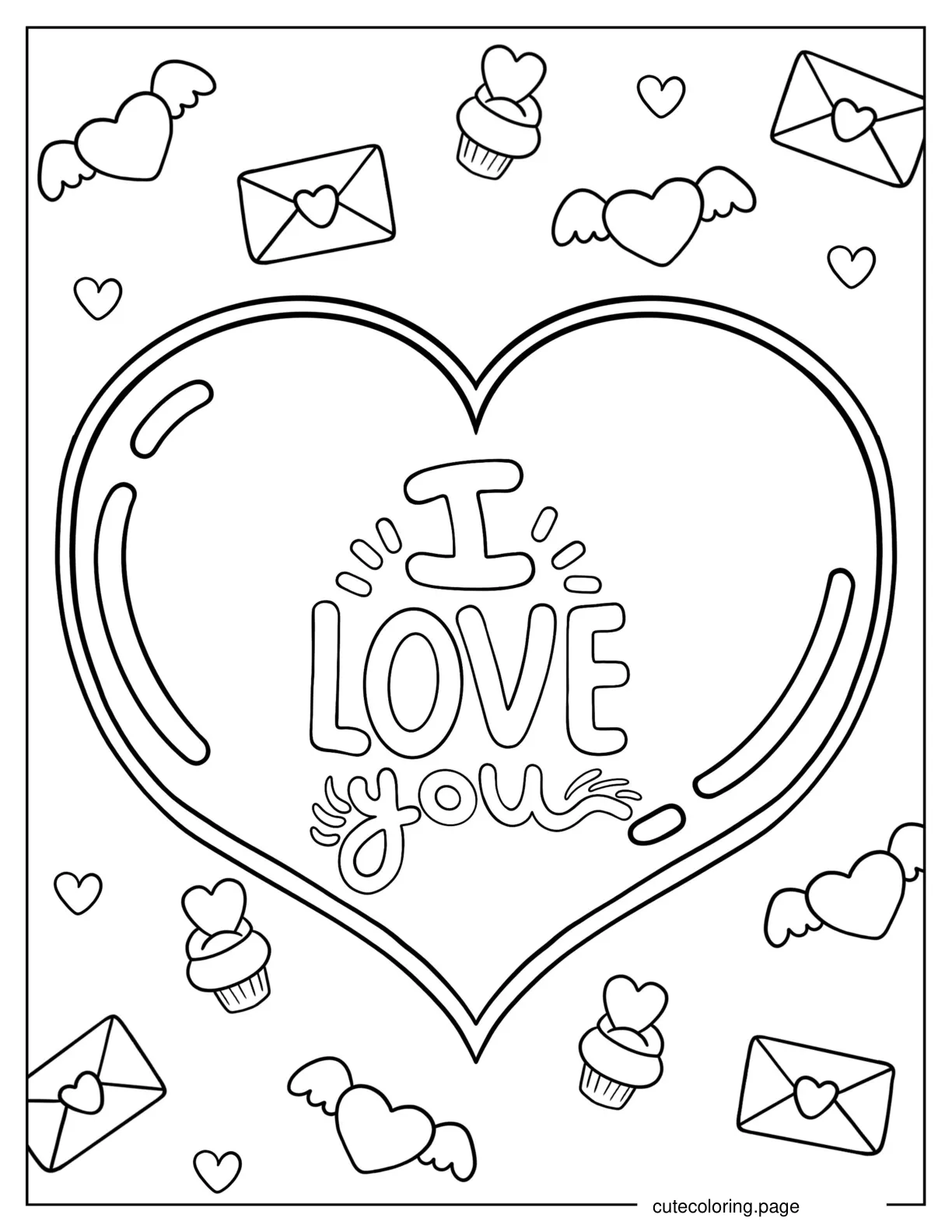 Love Heart With I Love You Text coloring page