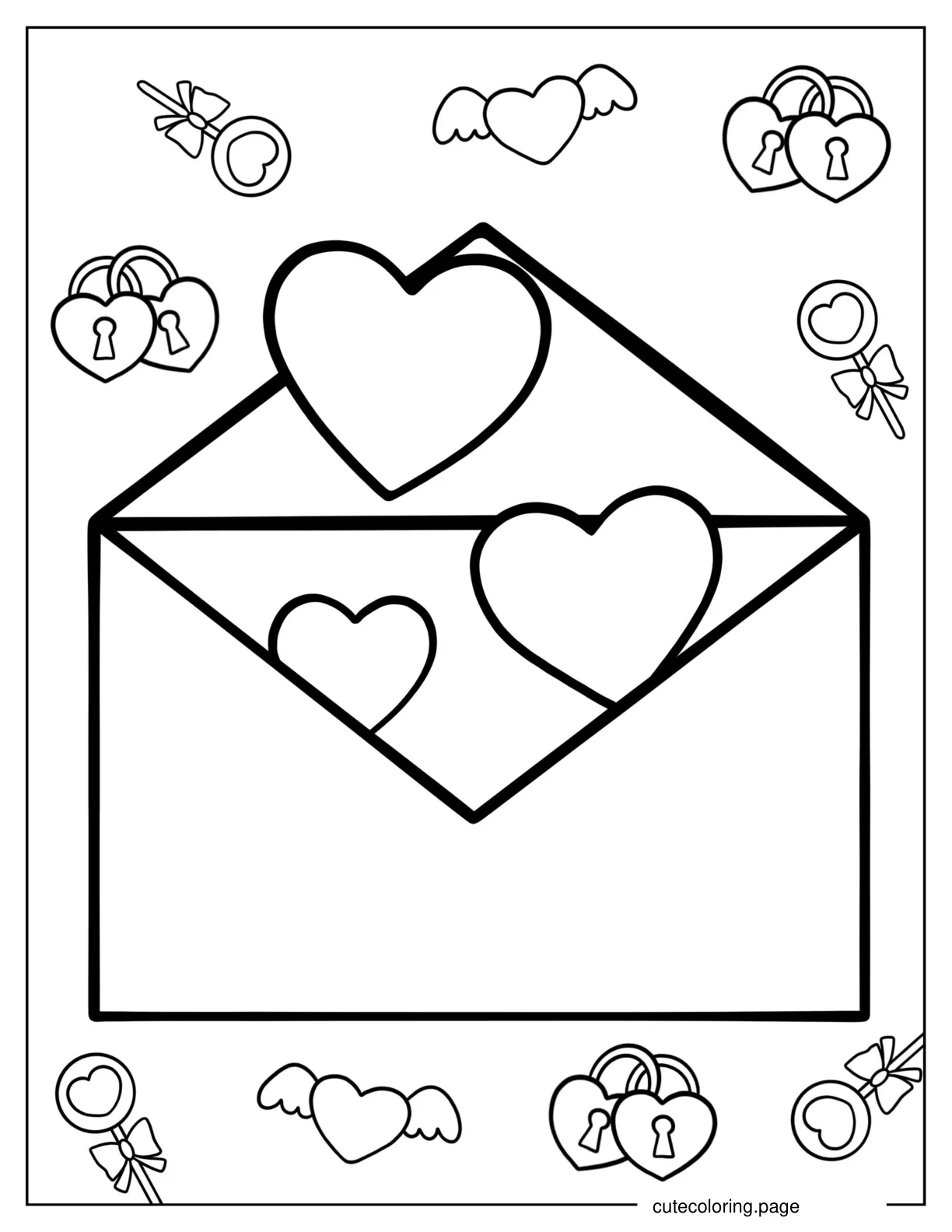 Love Hearts Coming Out Of Envelope coloring page