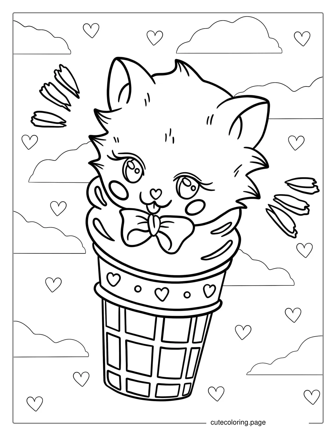 Adorable Kawaii Cat Ice Cream Coloring Page coloring page