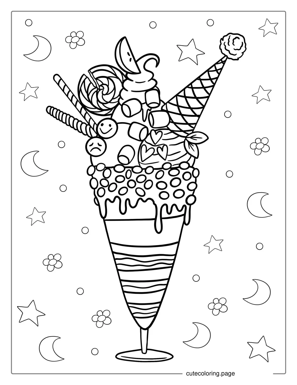 Birthday Ice Cream Sundae With Candy And Sprinkles coloring page