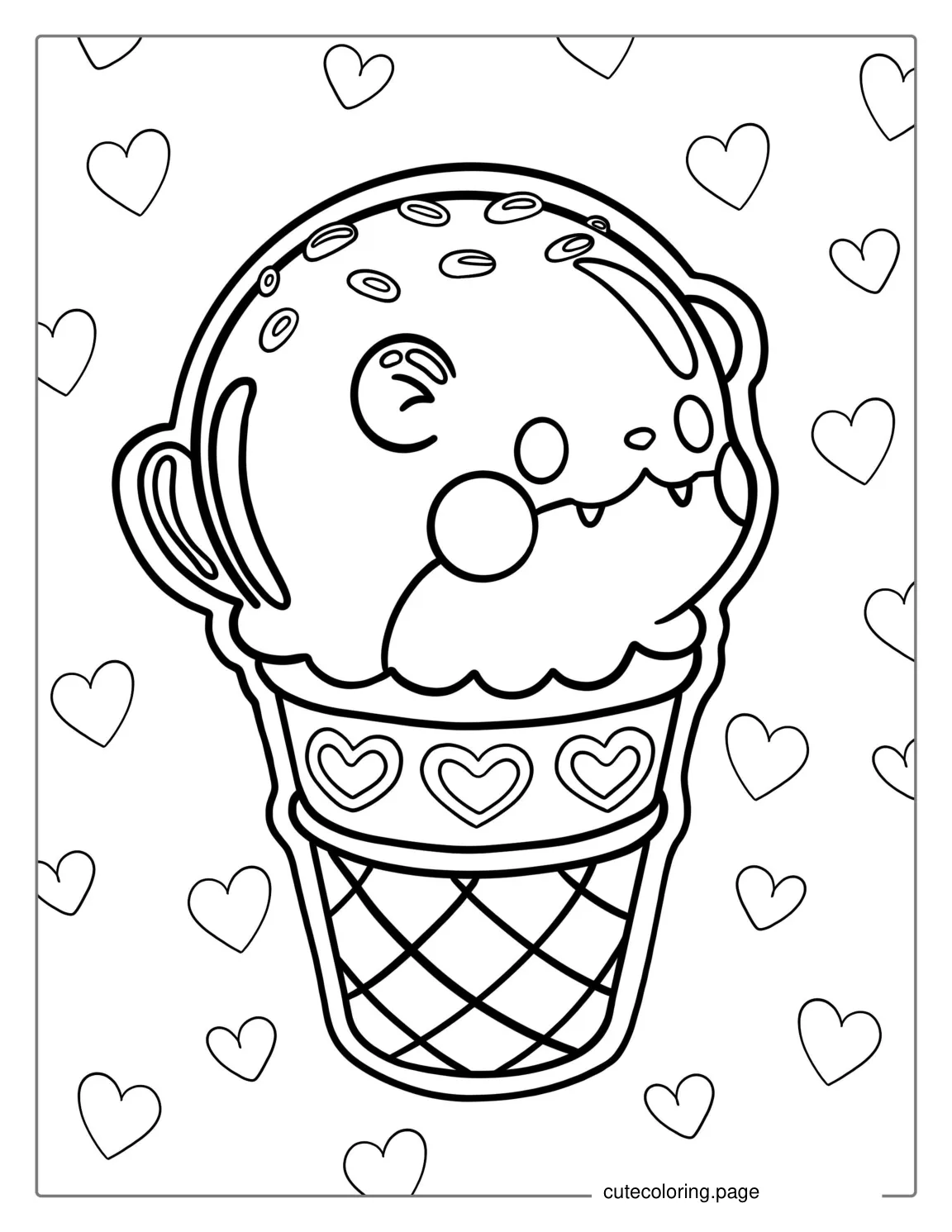 Cat Themed Ice Cream Cone To Color coloring page