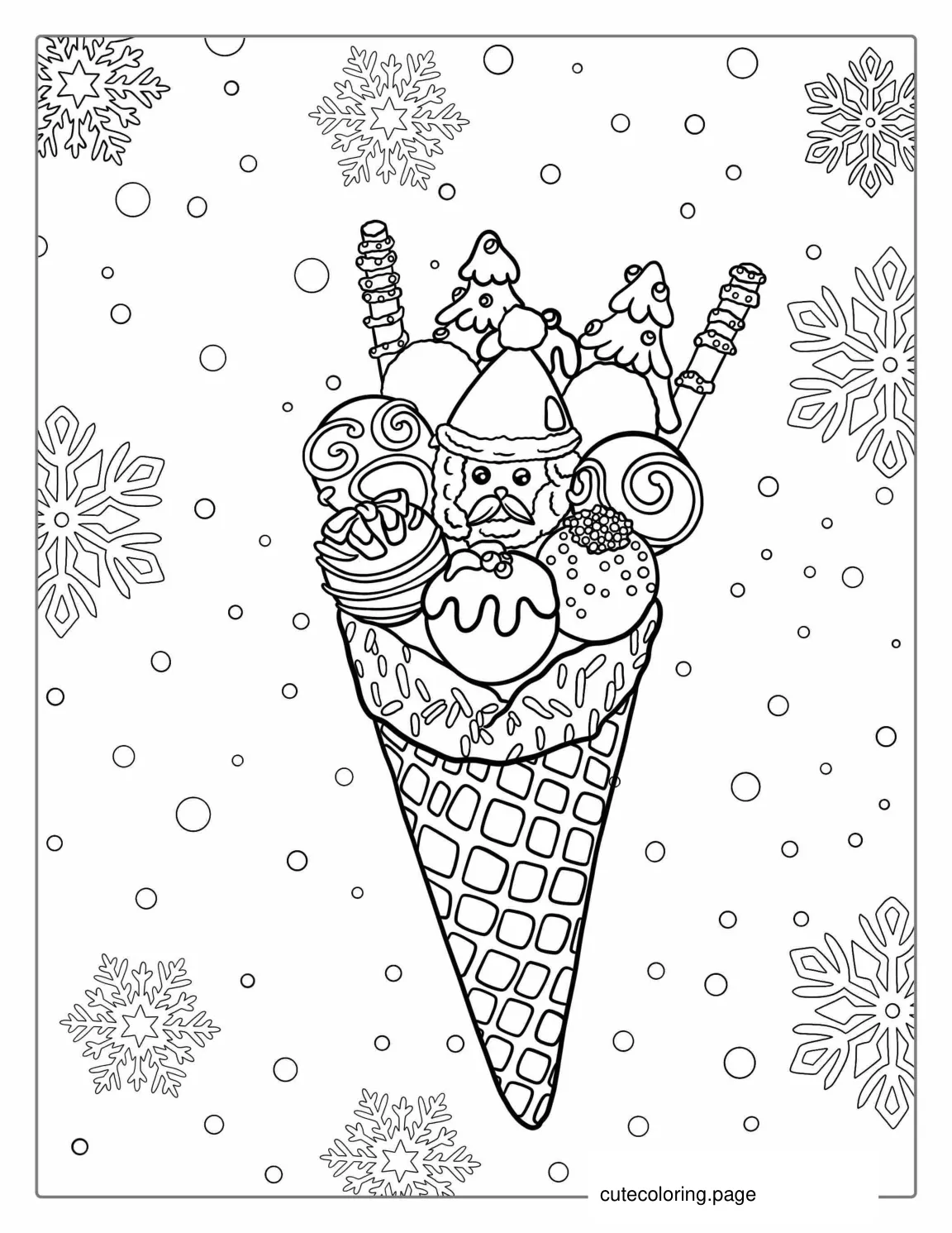 Christmas Themed Ice Cream With Santa To Color coloring page