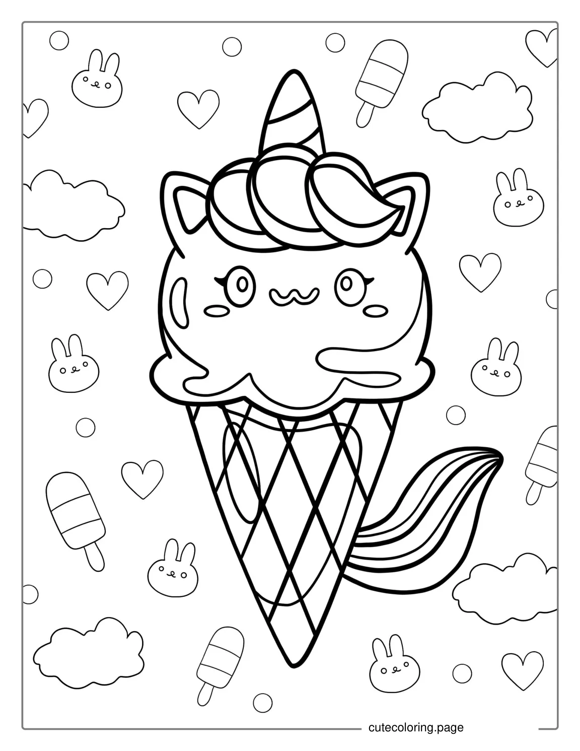 Coloring Page Of a Unicorn Themed Ice Cream coloring page