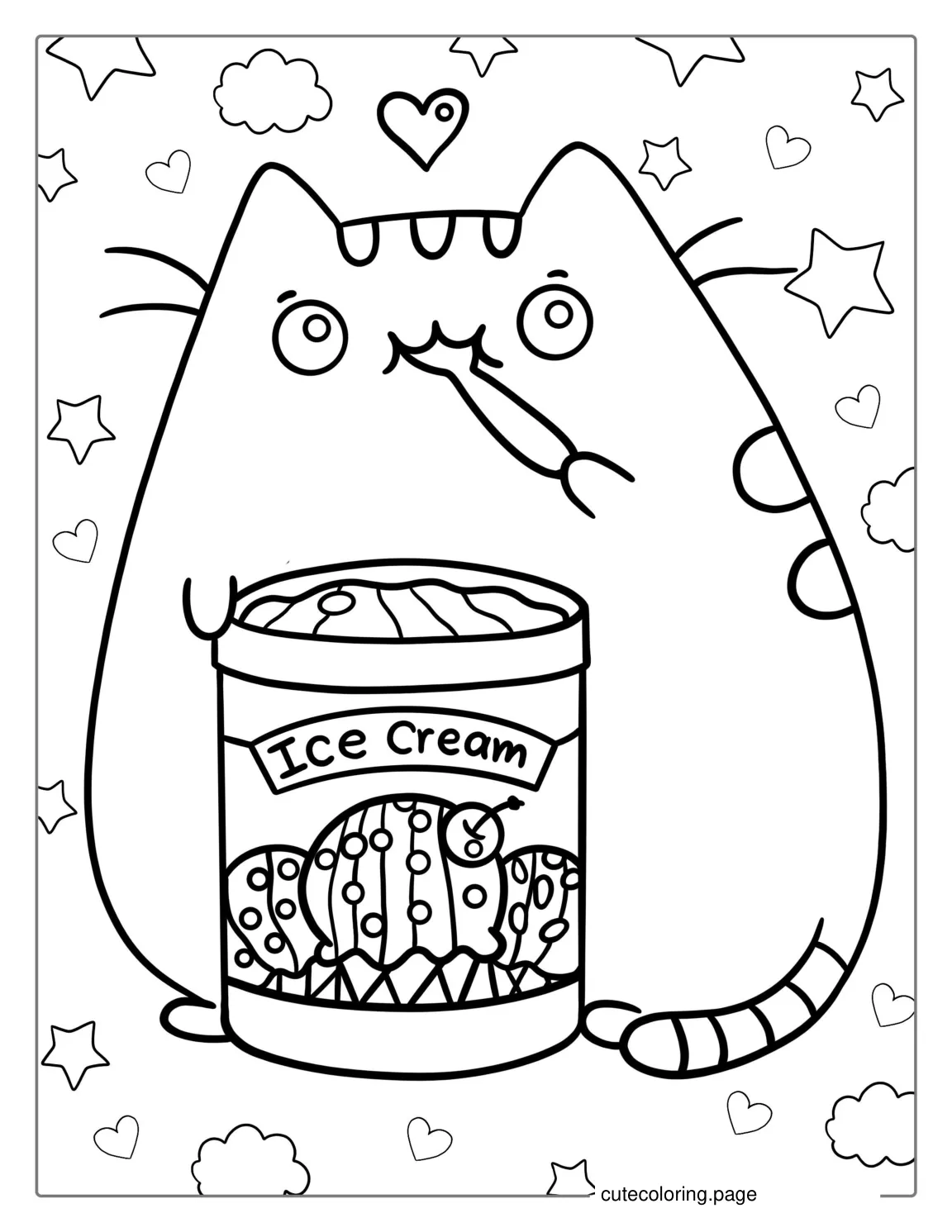 Coloring Sheet Of Pusheen Cat Eating Ice Cream coloring page