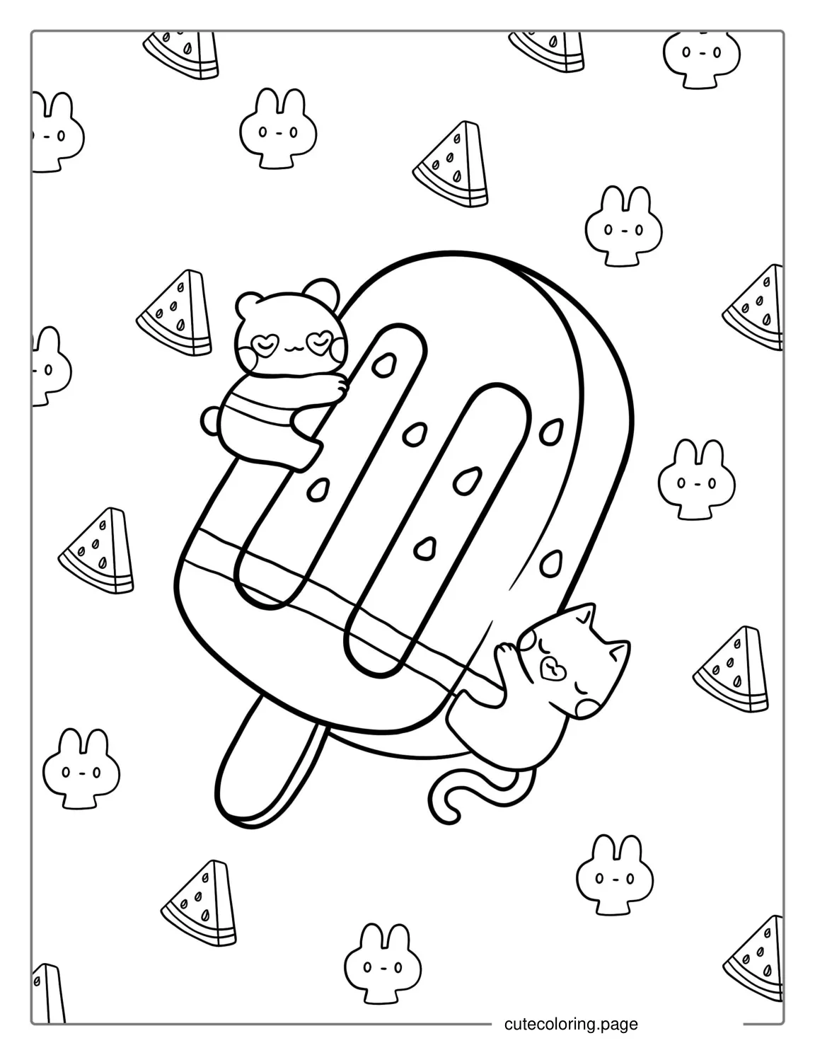 Cute Kawaii Ice Cream With Cats To Color coloring page