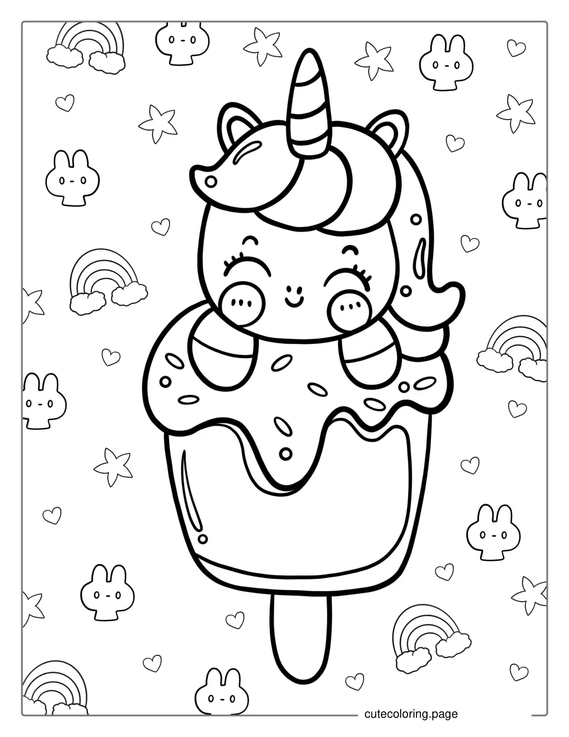 Cute Kawaii Unicorn Ice Cream Coloring Page coloring page