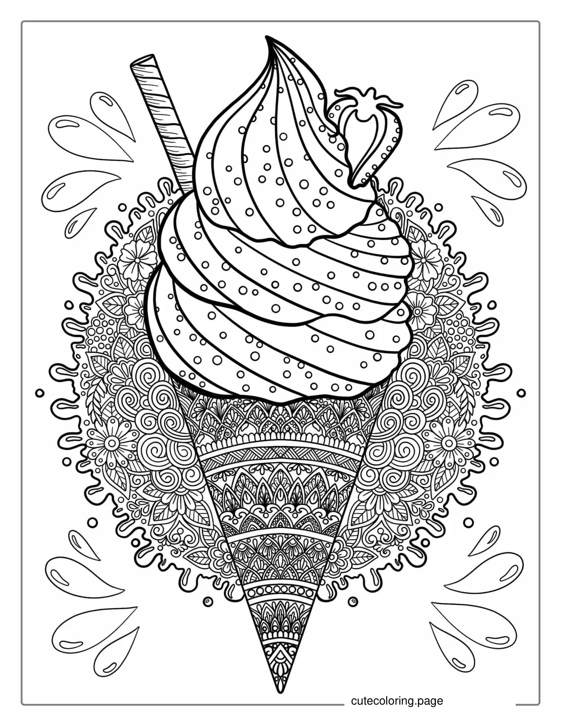 Detailed Mandala Ice Cream Coloring Sheet coloring page