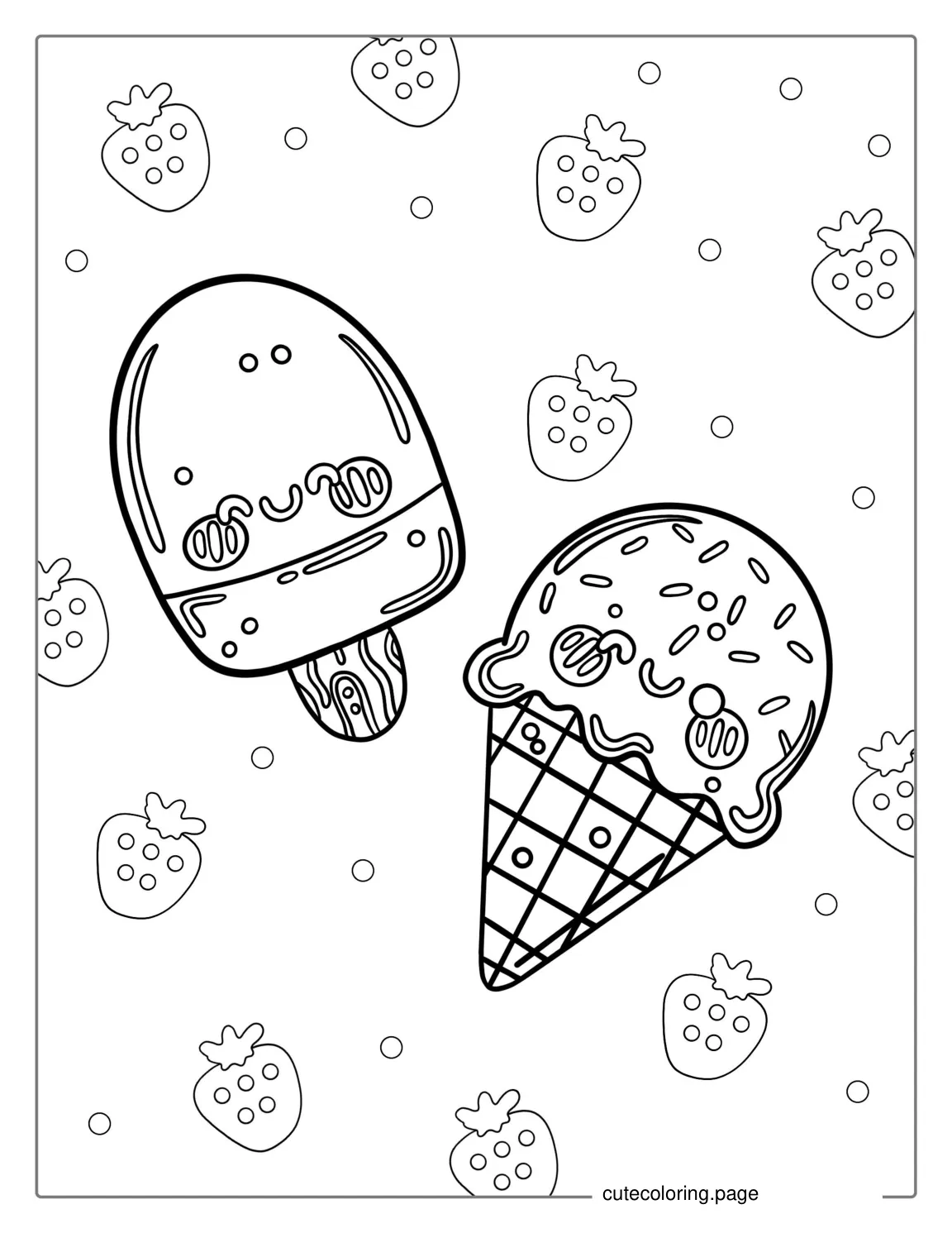 Easy Kawaii Strawberry Ice Cream Coloring Page coloring page