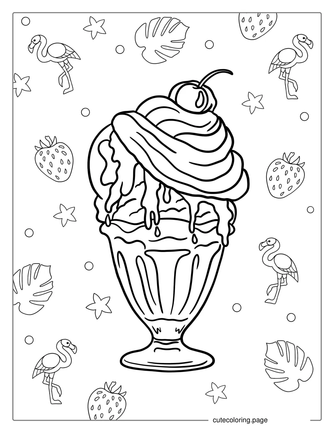 Easy Outline Of An Ice Cream Sundae To Color For Kids coloring page