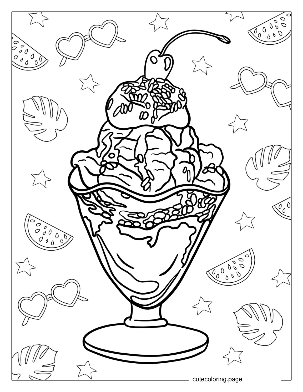 Ice Cream Sundae With Cherry On Top coloring page