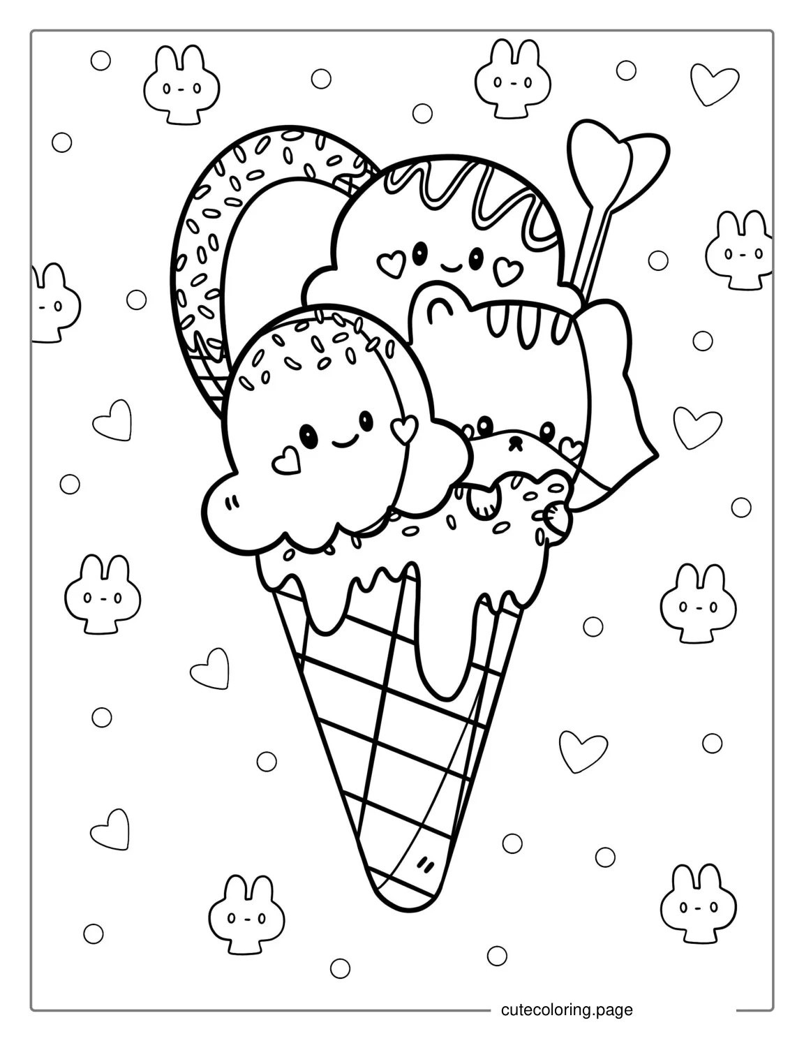 Kawaii Themed Ice Cream Cone coloring page