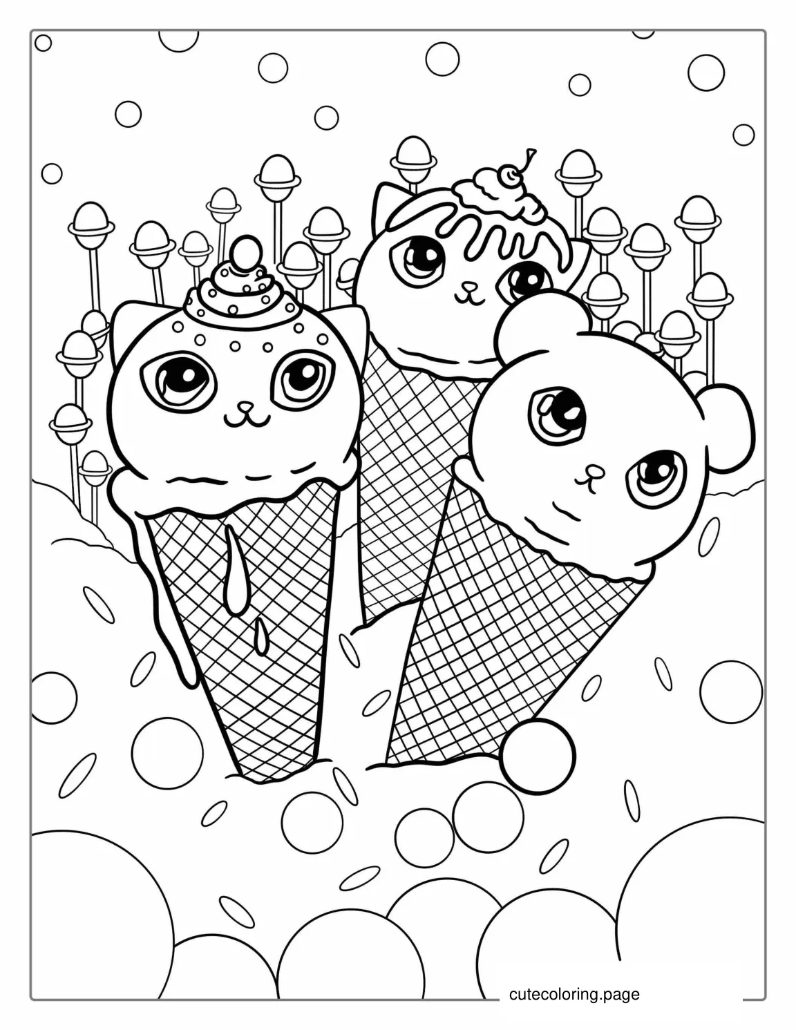 Kawaii Themed Ice Creams To Color coloring page