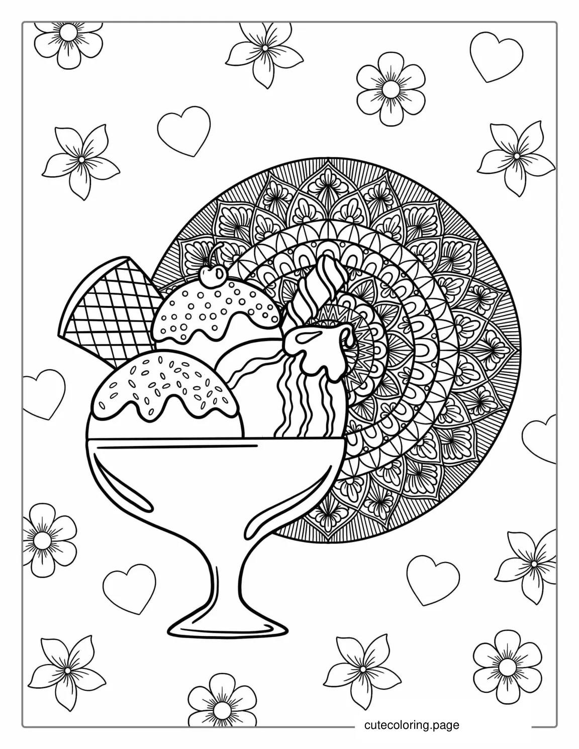 Mandala Ice Cream Sundae Coloring Page coloring page