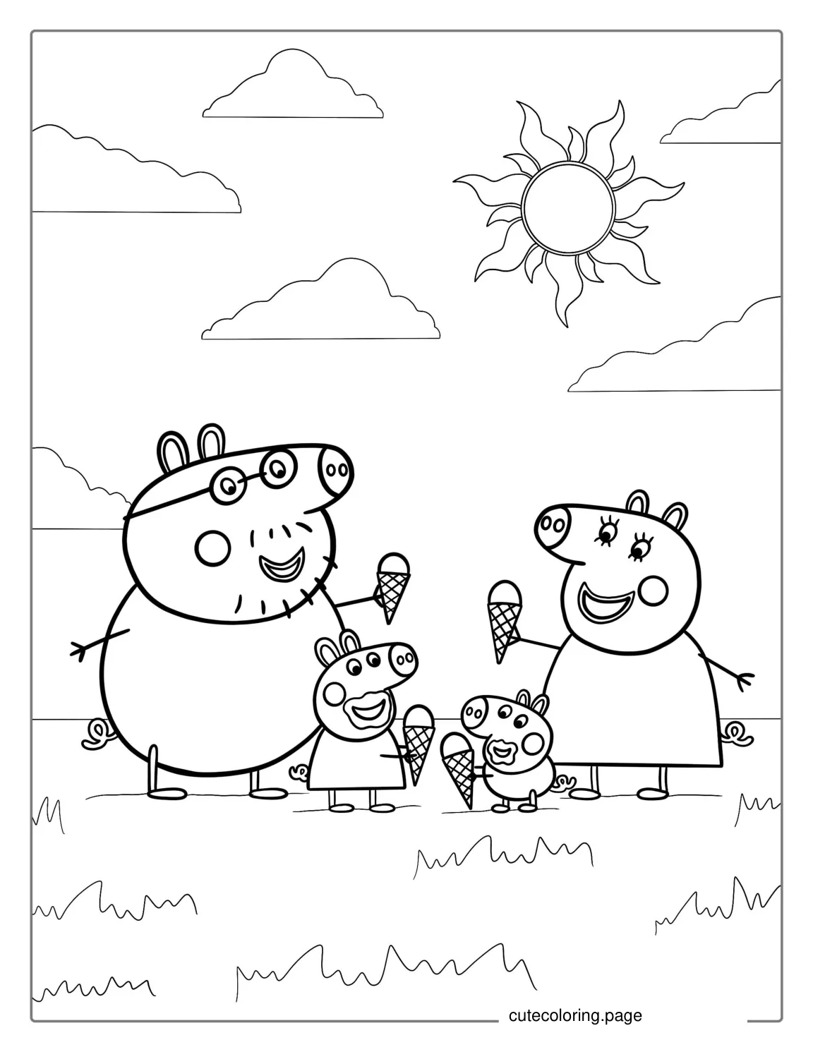 Peppa Pig Family Eating Ice Cream To Color coloring page