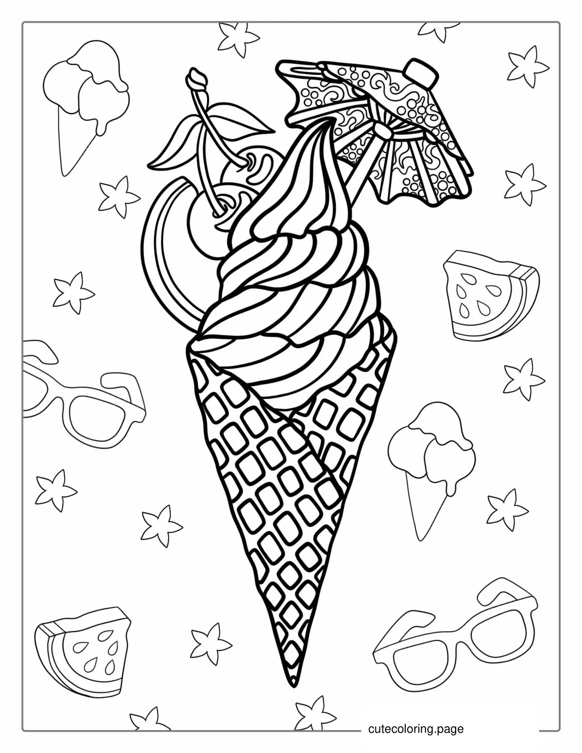 Soft Serve Ice Cream In Waffle Cone coloring page