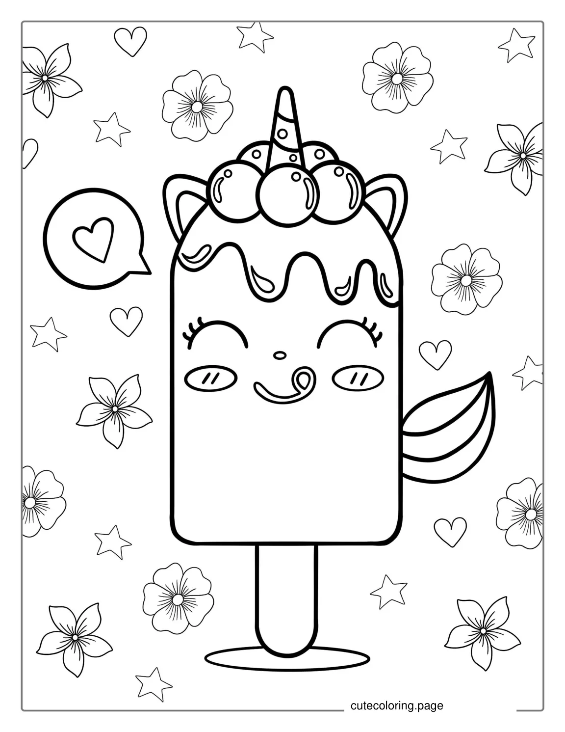 Unicorn Kawaii Themed Ice Cream Coloring Page For Kids coloring page