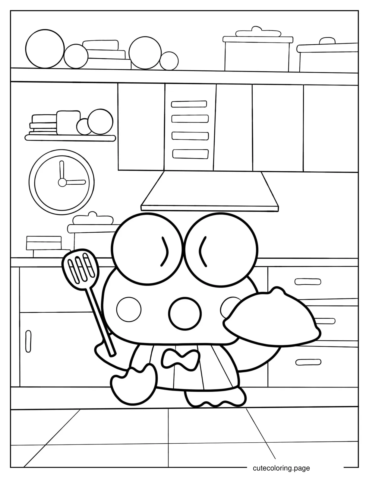 Cute Keroppi Cooking In The Kitchen coloring page