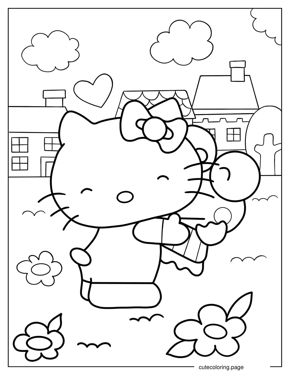 Hello Kitty Embracing Keroppi Coloring Sheet coloring page