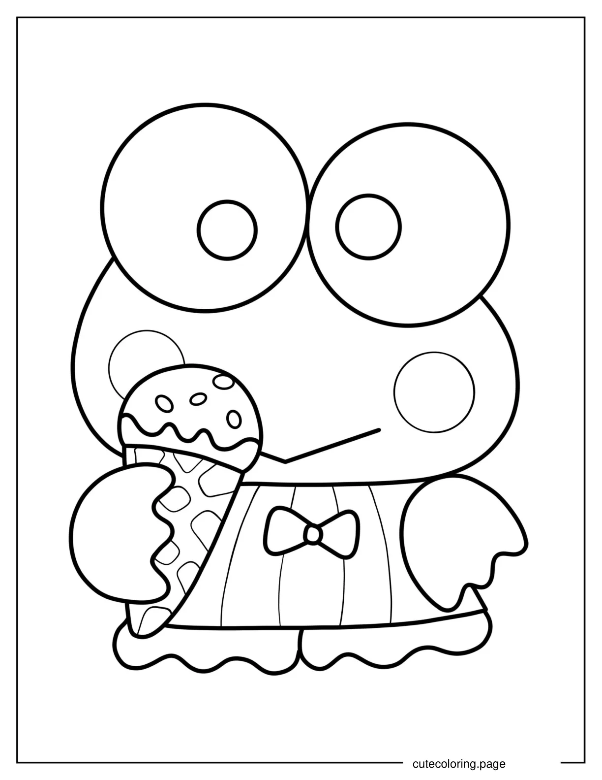 Kawaii Keroppi Eating Ice Cream Coloring Sheet For Preschoolers coloring page