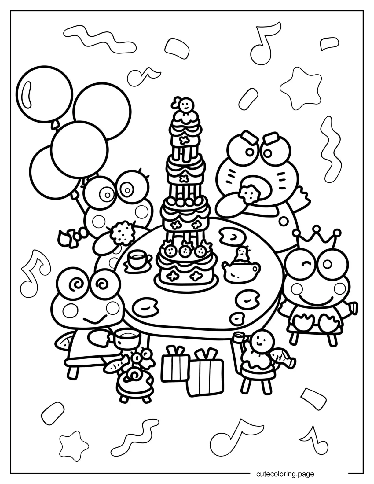 Keroppi And Family Eating Cake Coloring Sheet coloring page