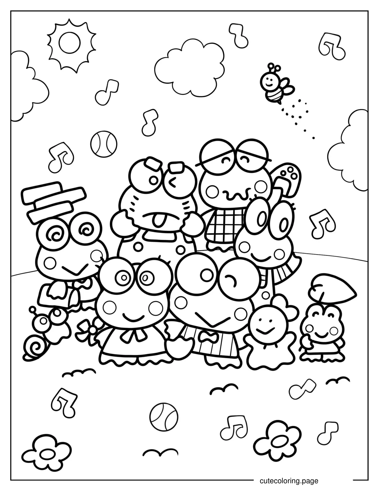 Keroppi And Family Having Fun Coloring Sheet coloring page