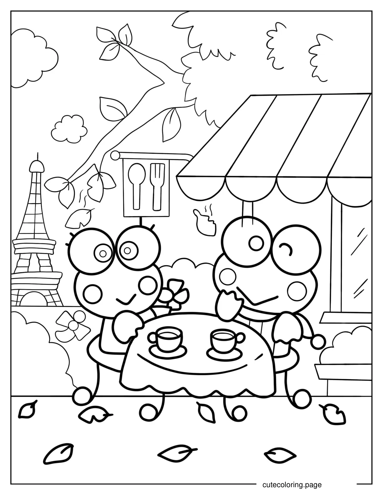 Keroppi And Keroleen Dating In Paris coloring page