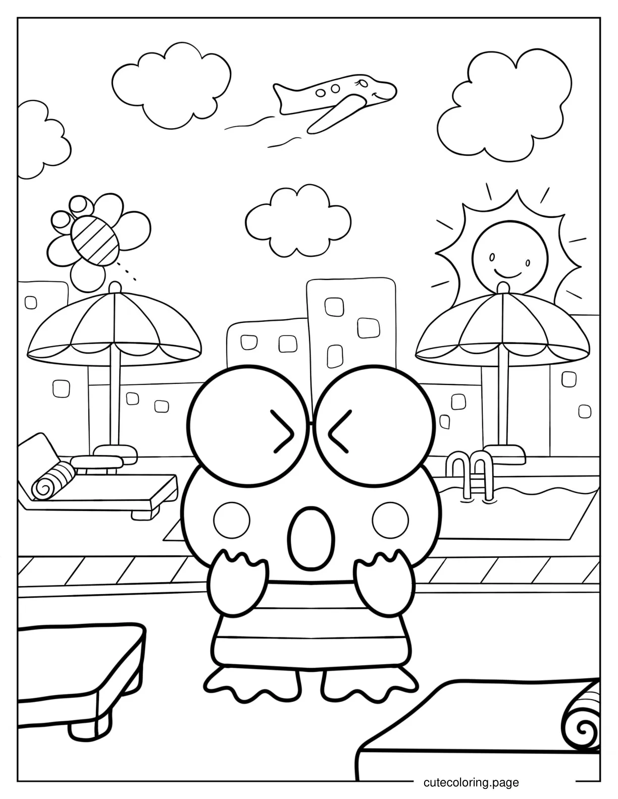 Keroppi At The Beach Coloring Sheet coloring page