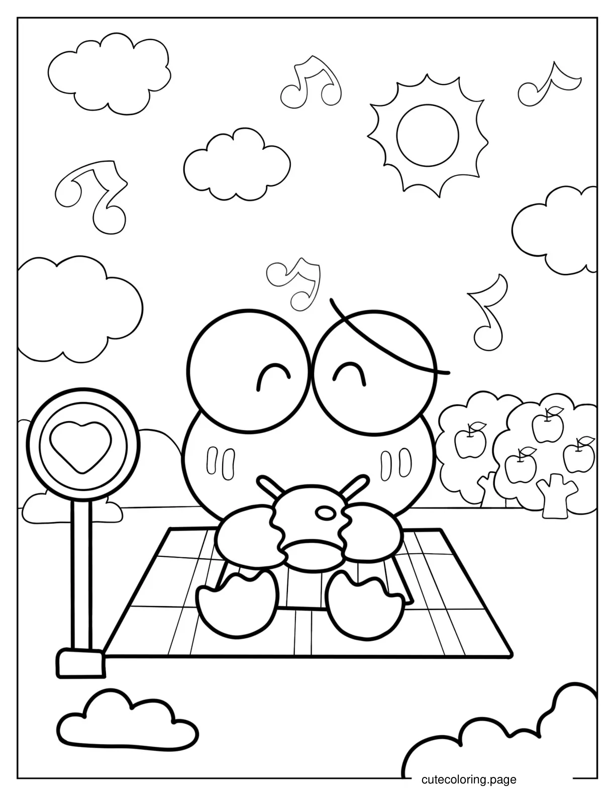 Keroppi Enjoying Tea Outdoors Coloring Sheet coloring page