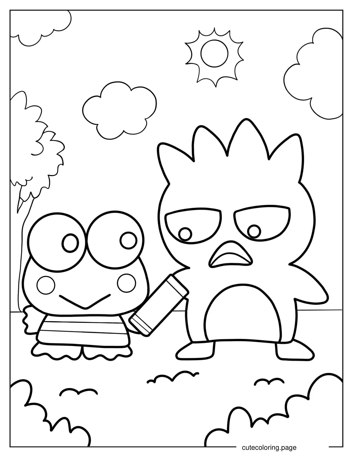 Keroppi Giving Chocolate To Badte Maru coloring page