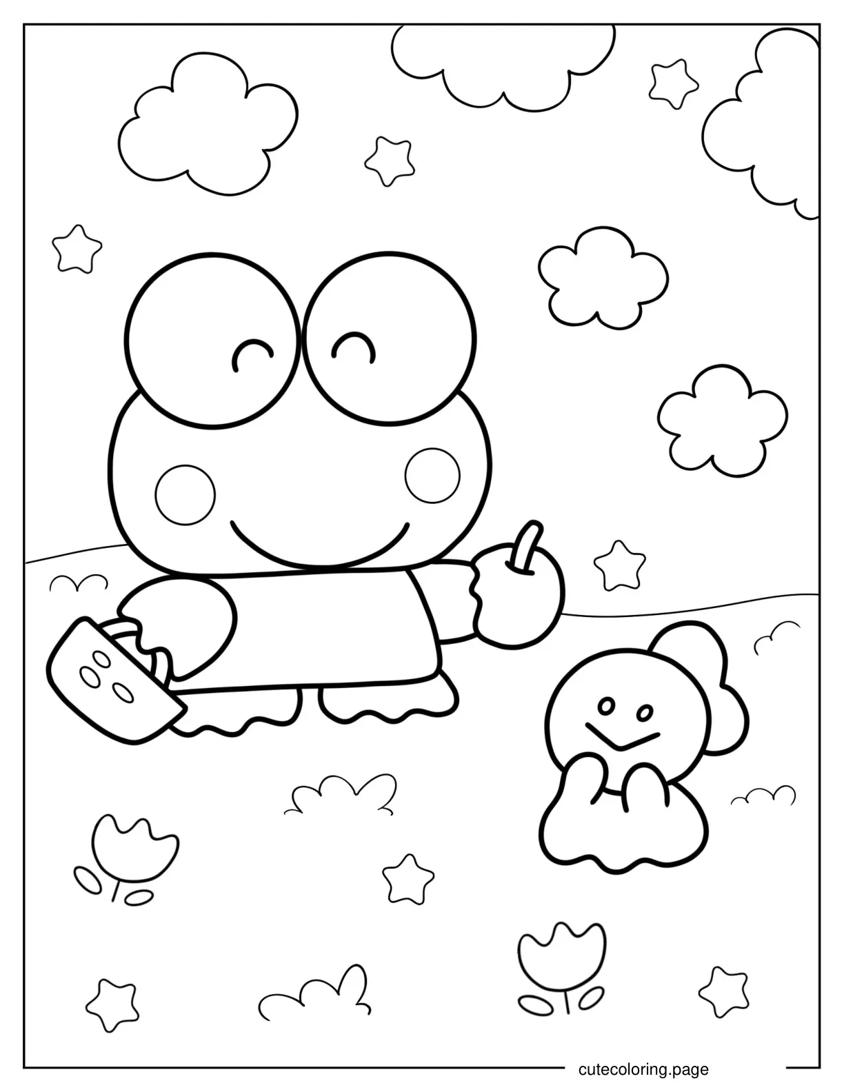 Keroppi Giving Teru Teru An Apple coloring page