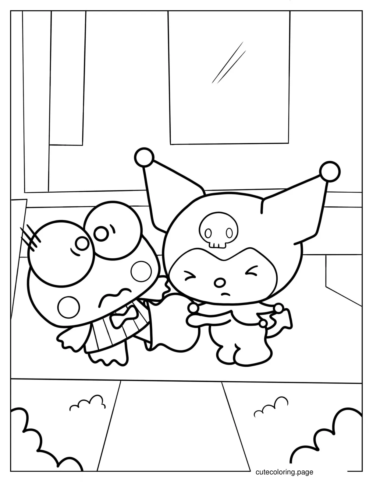 Kuromi Removing Vase From Keroppi_s Foot coloring page