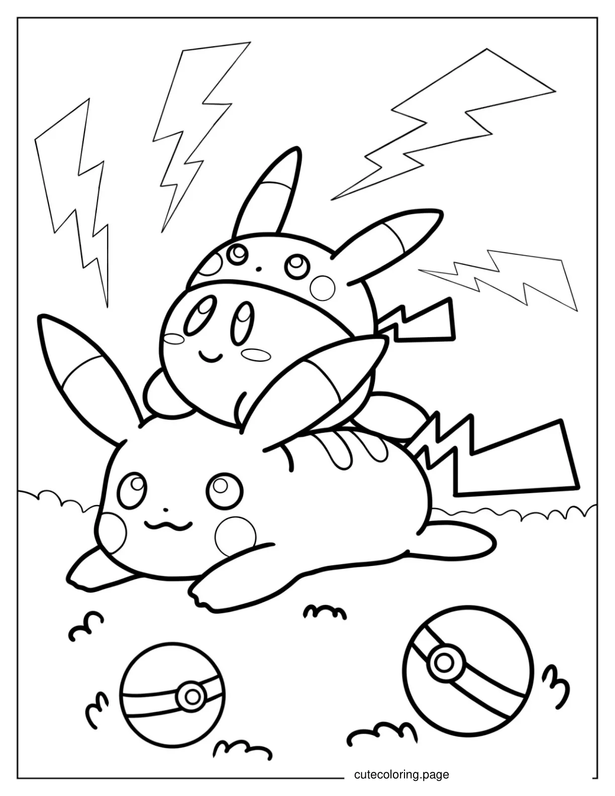 Adorable Pikachu Kirby Coloring Sheet coloring page