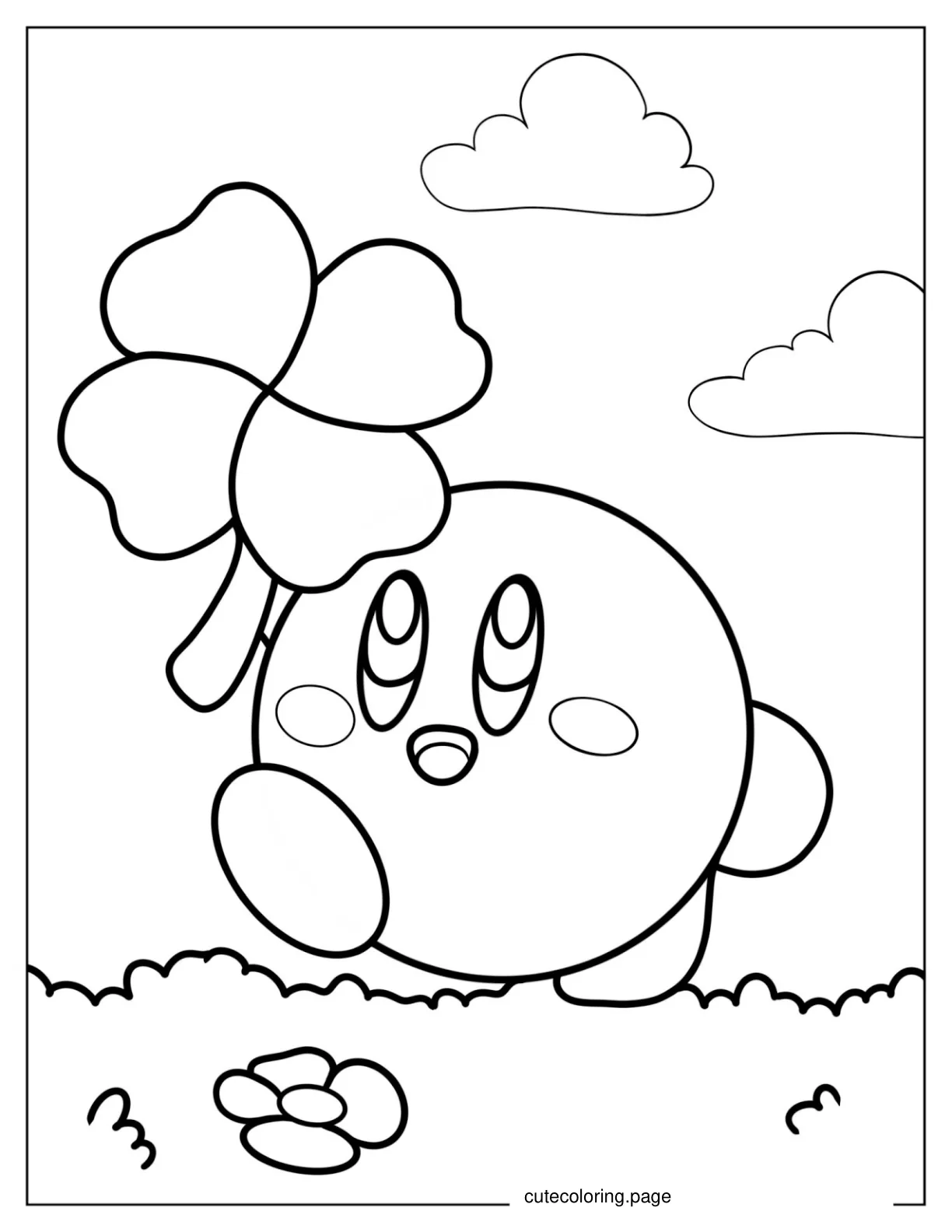 Cute Kirby Holding a Flower To Color coloring page