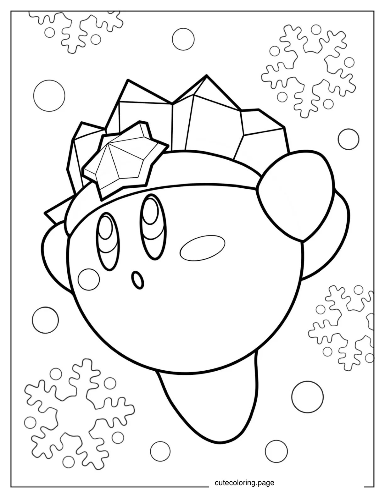 Ice Kirby With Snow Flakes To Color coloring page