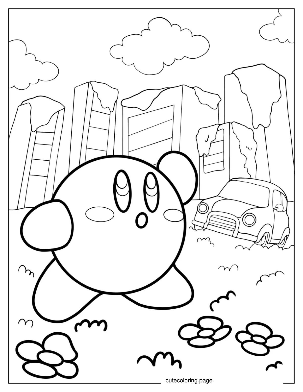 Kirby In Wasteland City coloring page