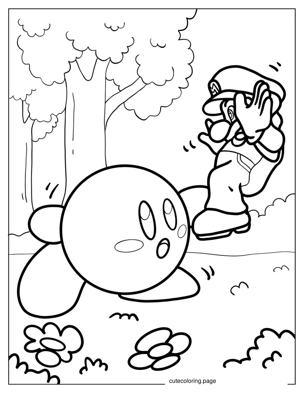 Super Mario And Kirby Battling coloring page