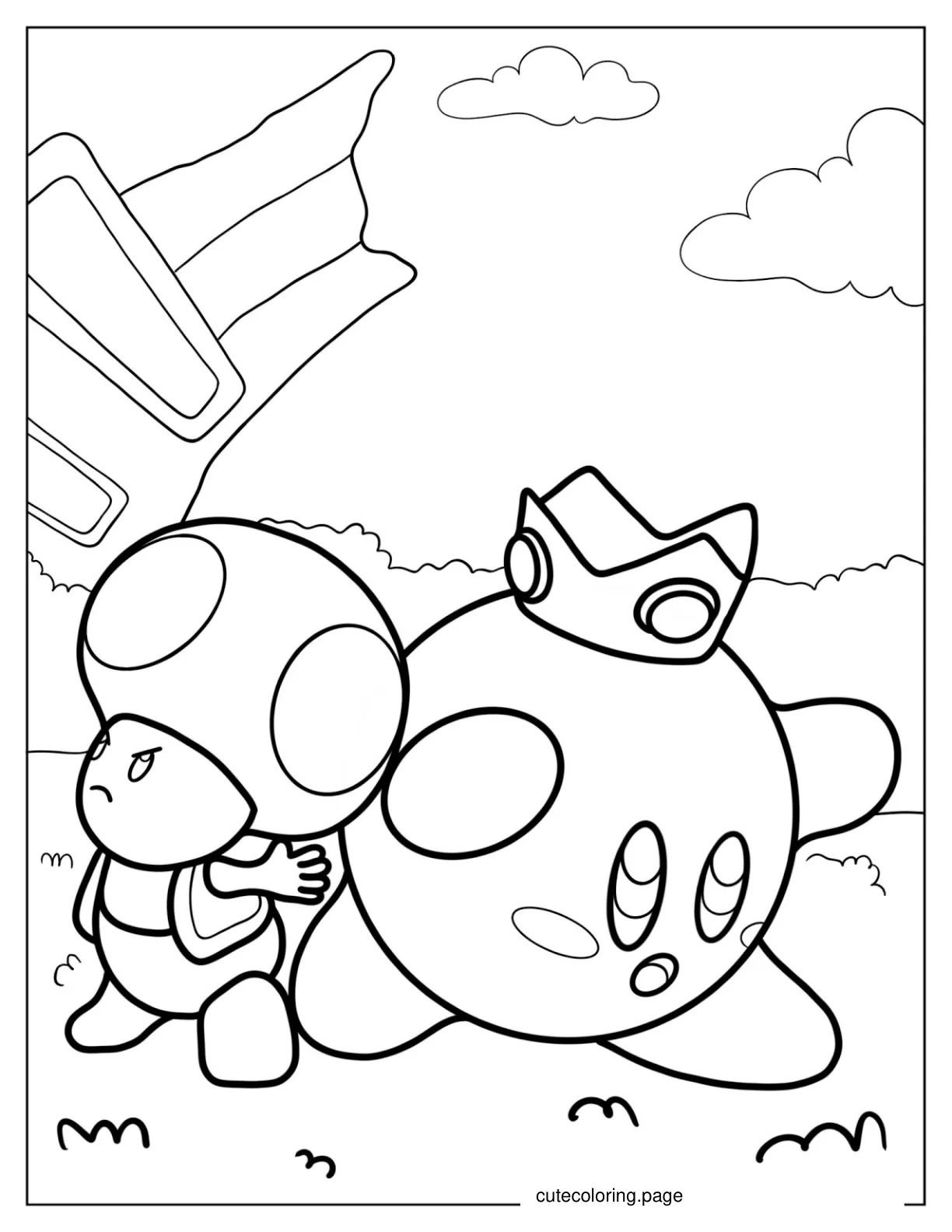 Super Mario Bros Kirby And Toad Coloring Page coloring page