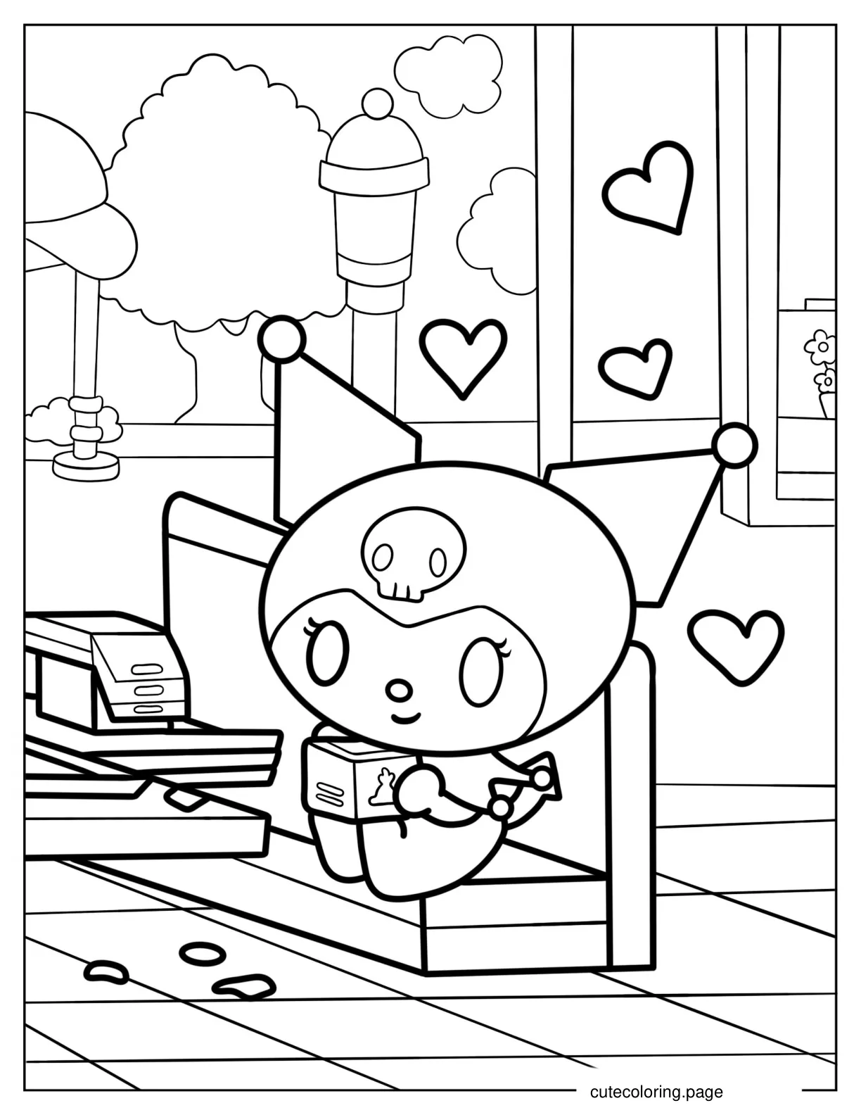 Easy Coloring Page Of Kuromi Holding Boxed Food coloring page