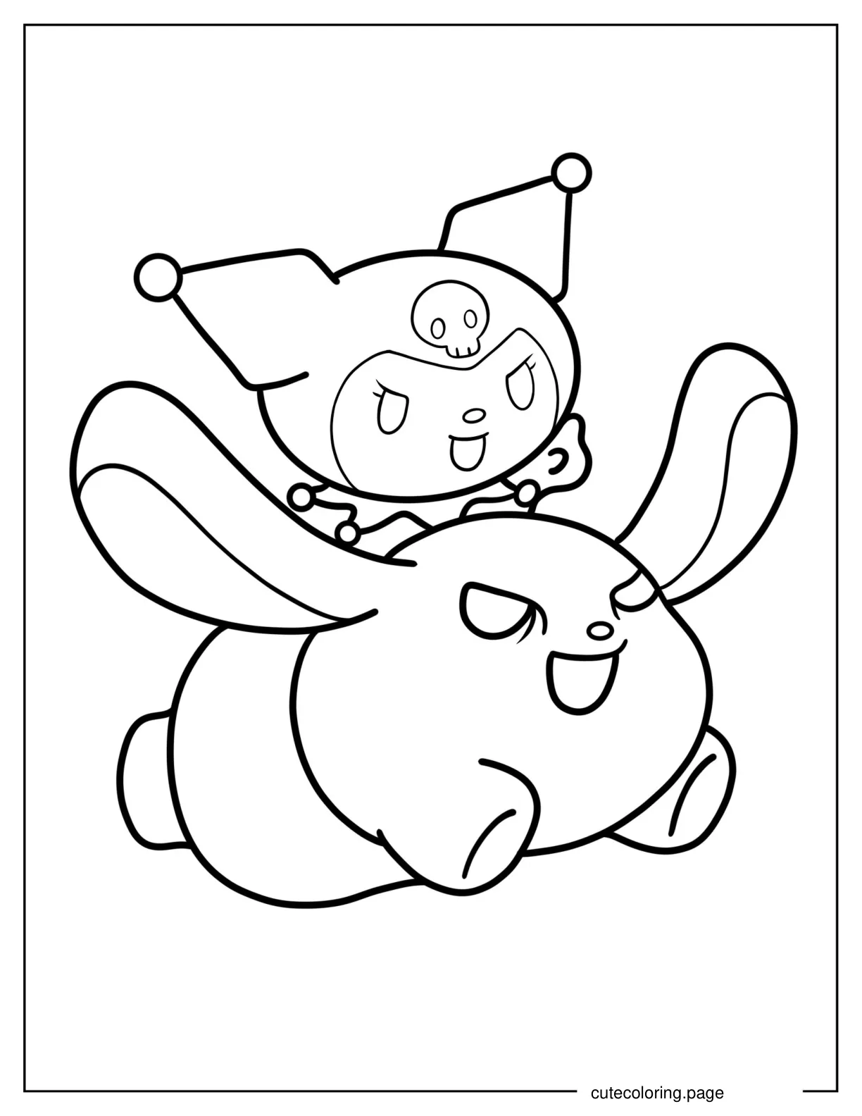 Kuromi And Baku Flying Coloring Page For Kids coloring page