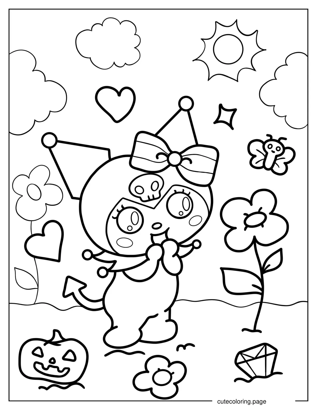 Kuromi Excited Over Flower Coloring Page coloring page