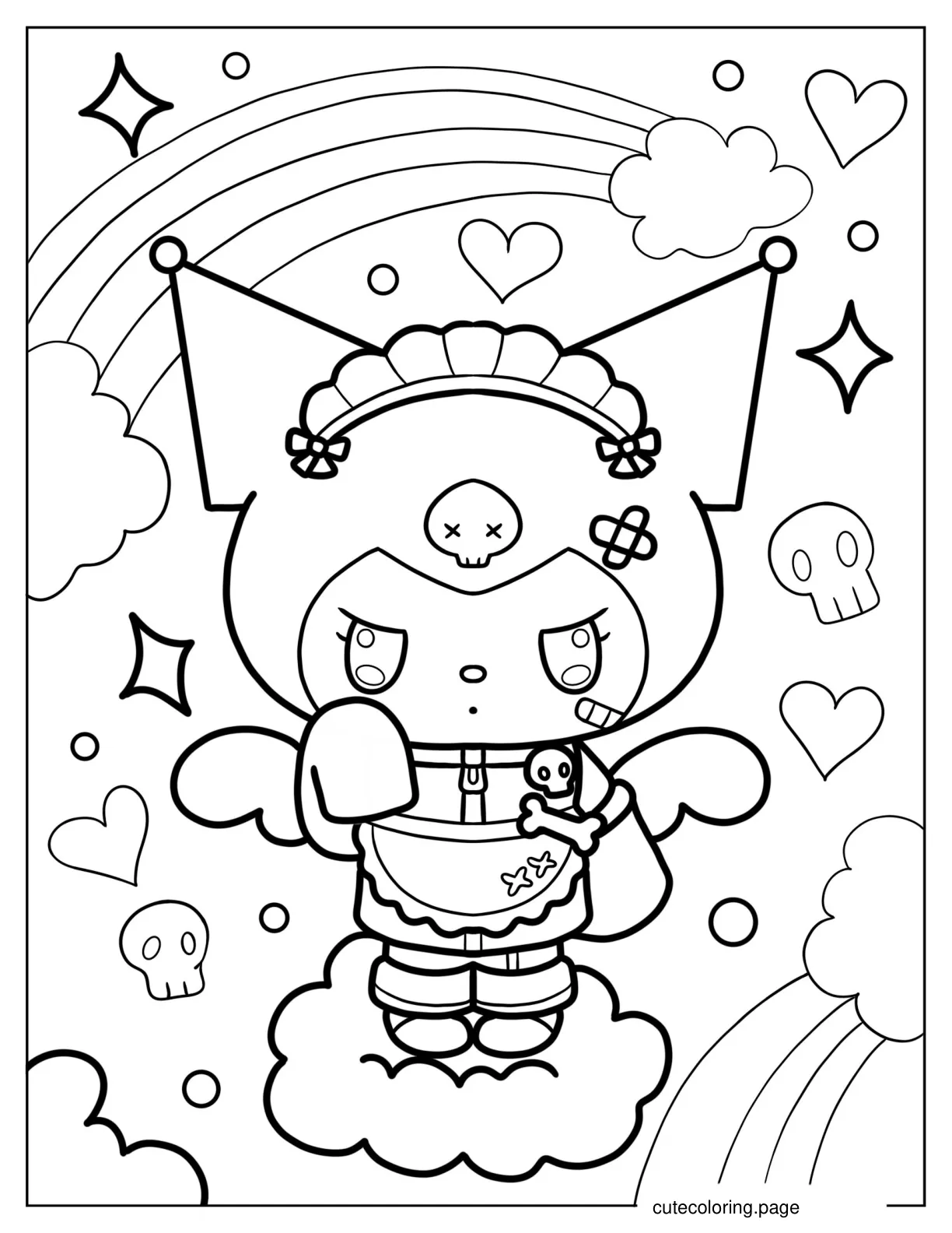 Kuromi In Punk Maid Uniform coloring page